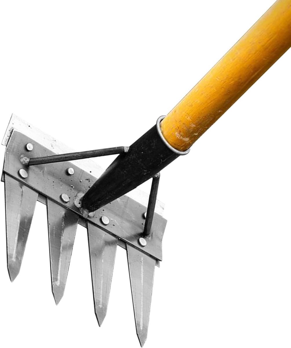 Onkruidgereedschap - Tuingereedschap hark - Gazon onderhoud - Dubbelzijdig ontwerp - 4 tanden - Metaal