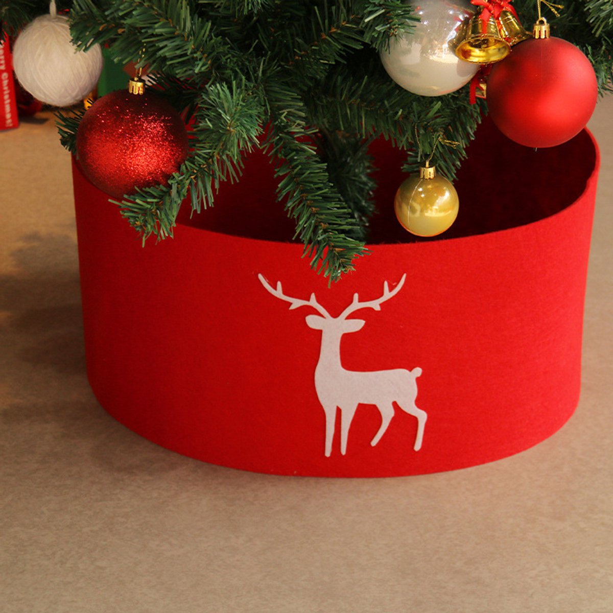 Rode kerstboomkrans – Kerstboomrok van vilt – 120x20 CM – Voor kerstboomdecoratie