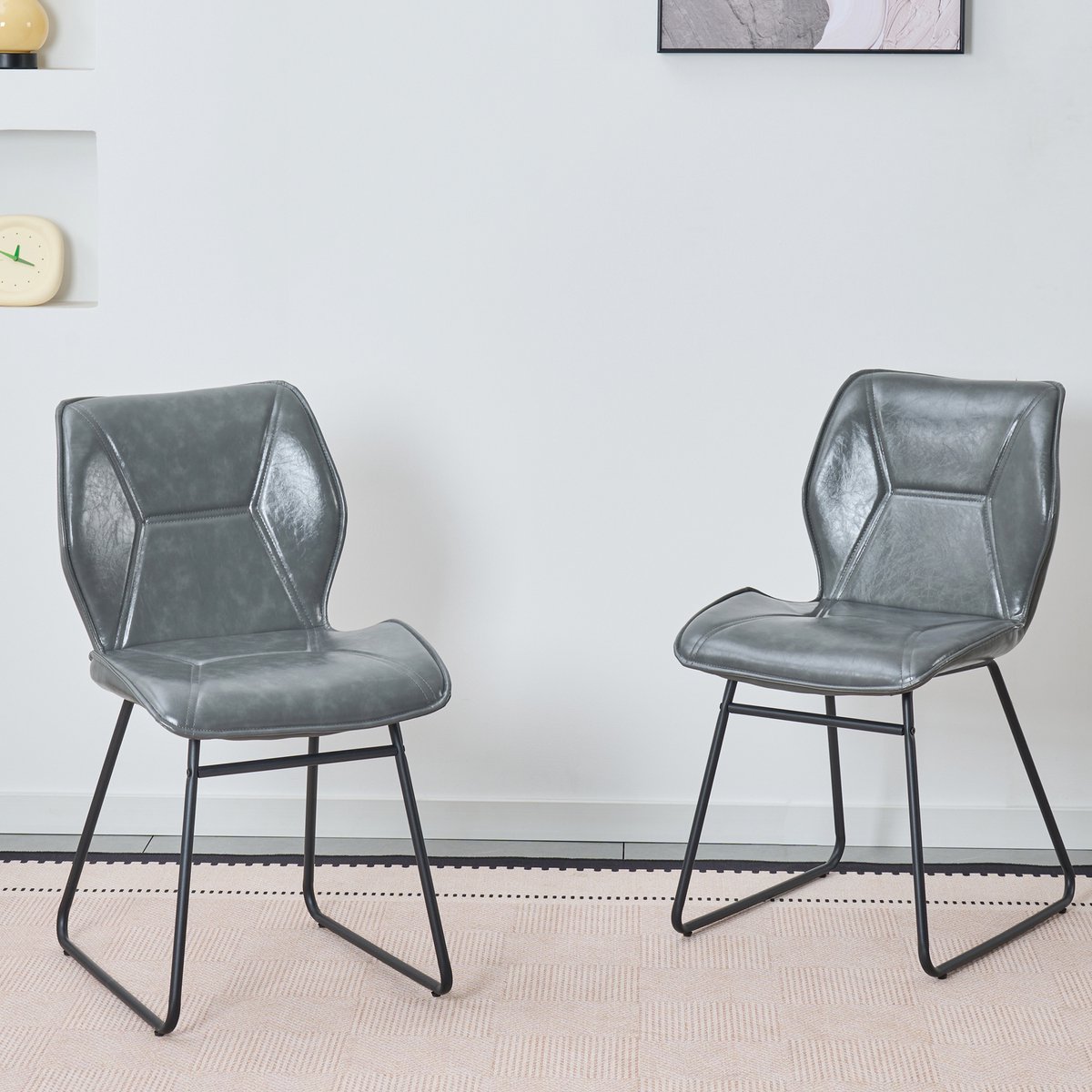 STILVORA Eetkamerstoel - Set Van 2 - Ergonomisch Met Kunstleren Zitting En Metalen Frame - Voor Eetkamer En Bureau - Grijs