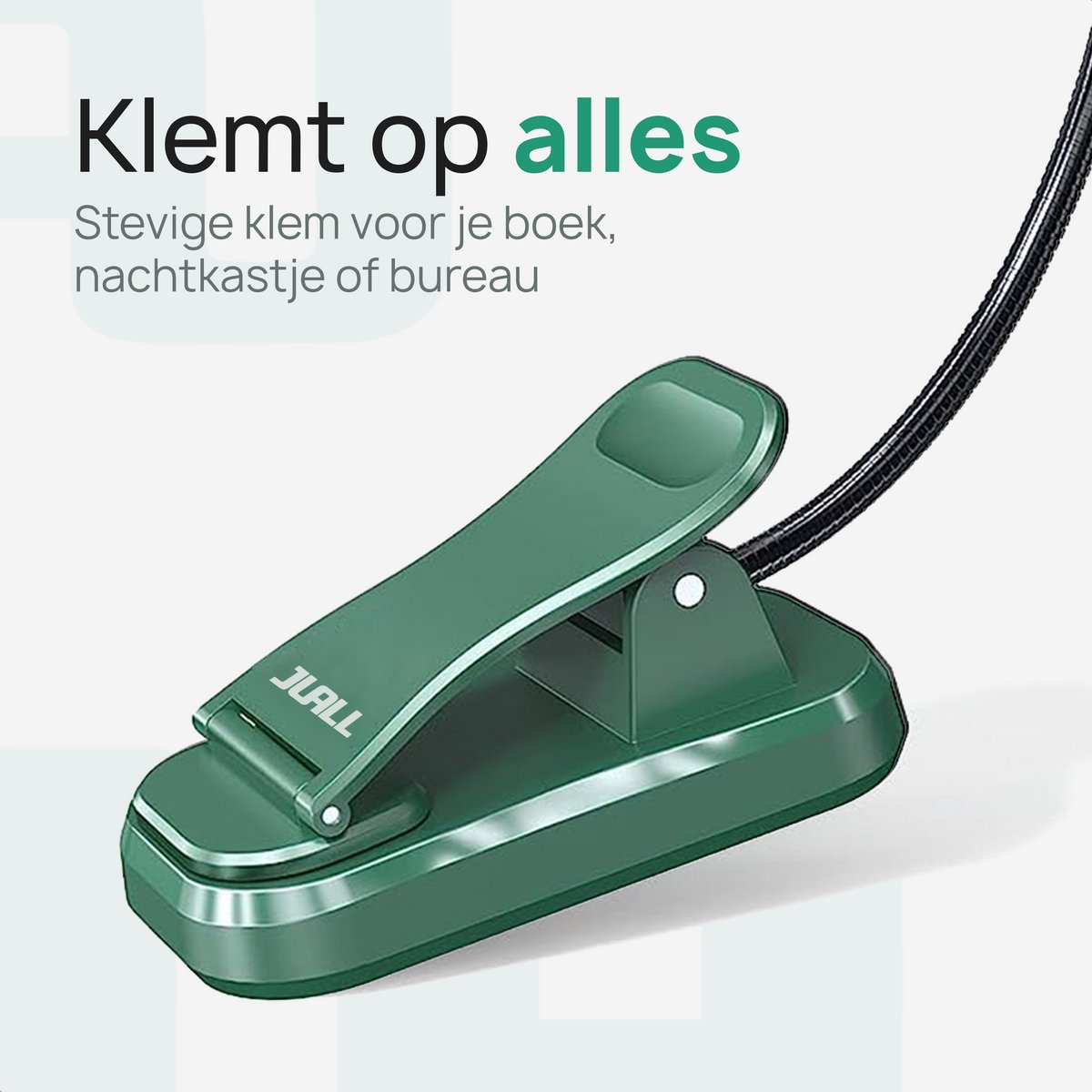 JUALL LED Leeslampje voor Boek - 9 Lichtstanden - Oplaadbaar Leeslampje voor in Bed - Boeklampje - Leeslampje met Klem - Bedlampje - Groen — cadeau in Gadgets - foto 3