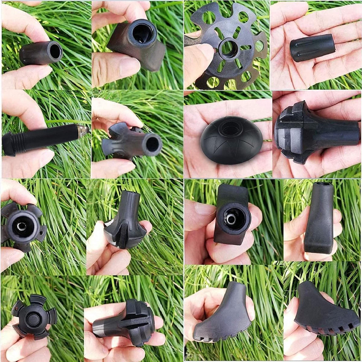 Wandelstok Doppen - Vervanging Rubber - Terrein Beschermen - Met Metalen Ring - 12 Stuks - Zwart