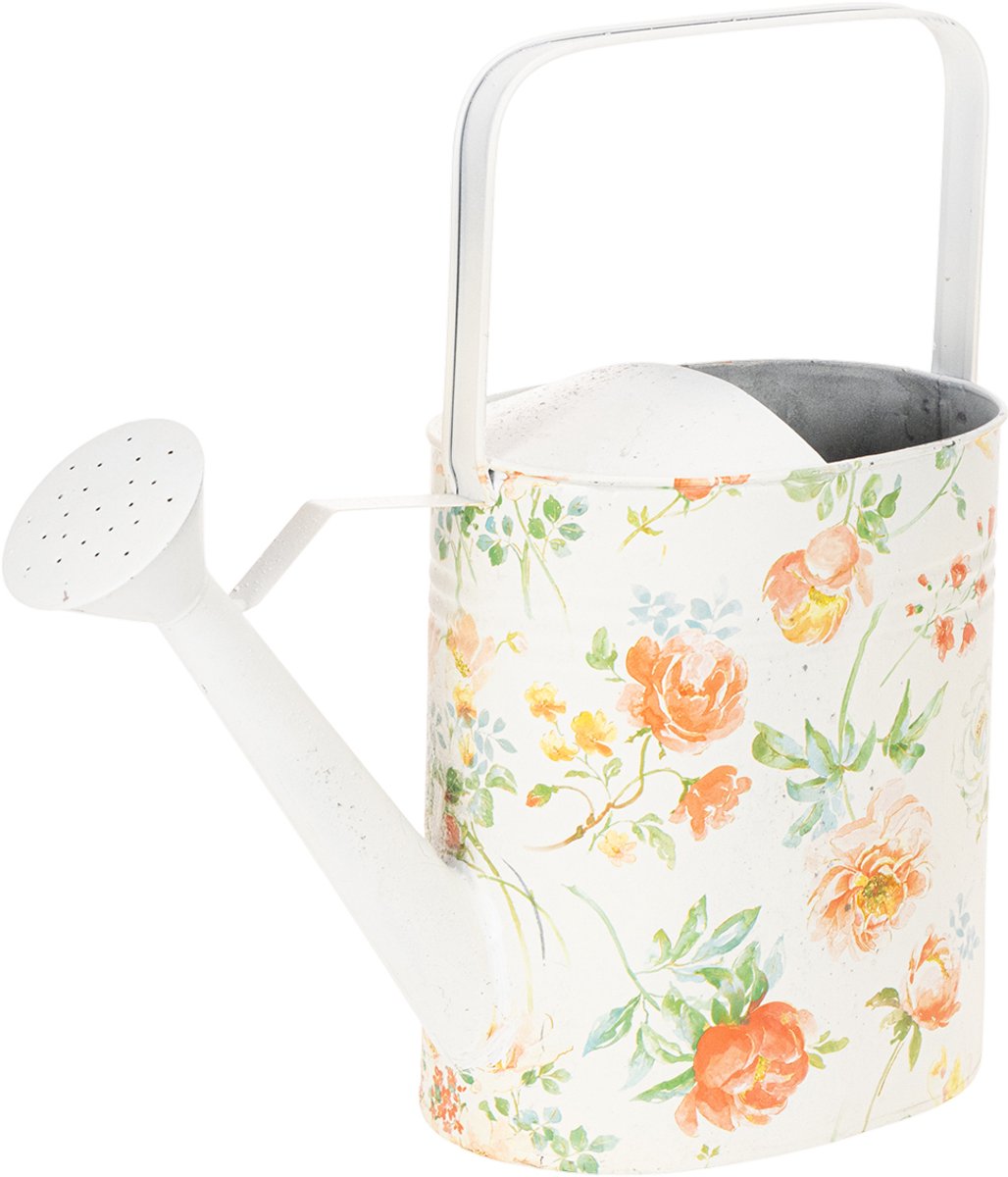 Vintage decoratieve metalen gieter met rozenmotief, zomerse tuindecora