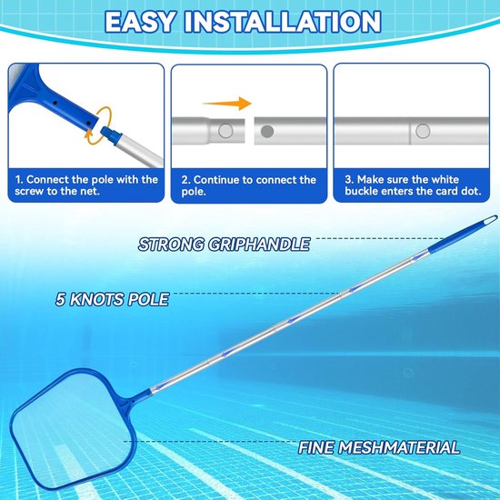 Zwembad Net - Bladzuiger Skimmer - Water Oppervlak Reinigen - Uitschuifbare Aluminium Steel - 160 cm - Zilver — afbeelding 2