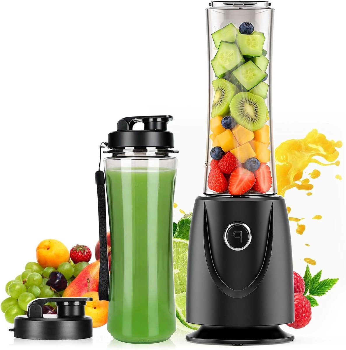 Mini Blender - Smoothie Maker - Gezonde Dranken Maken - Met Timing Functie - 2x 500ml Flessen - Zwart