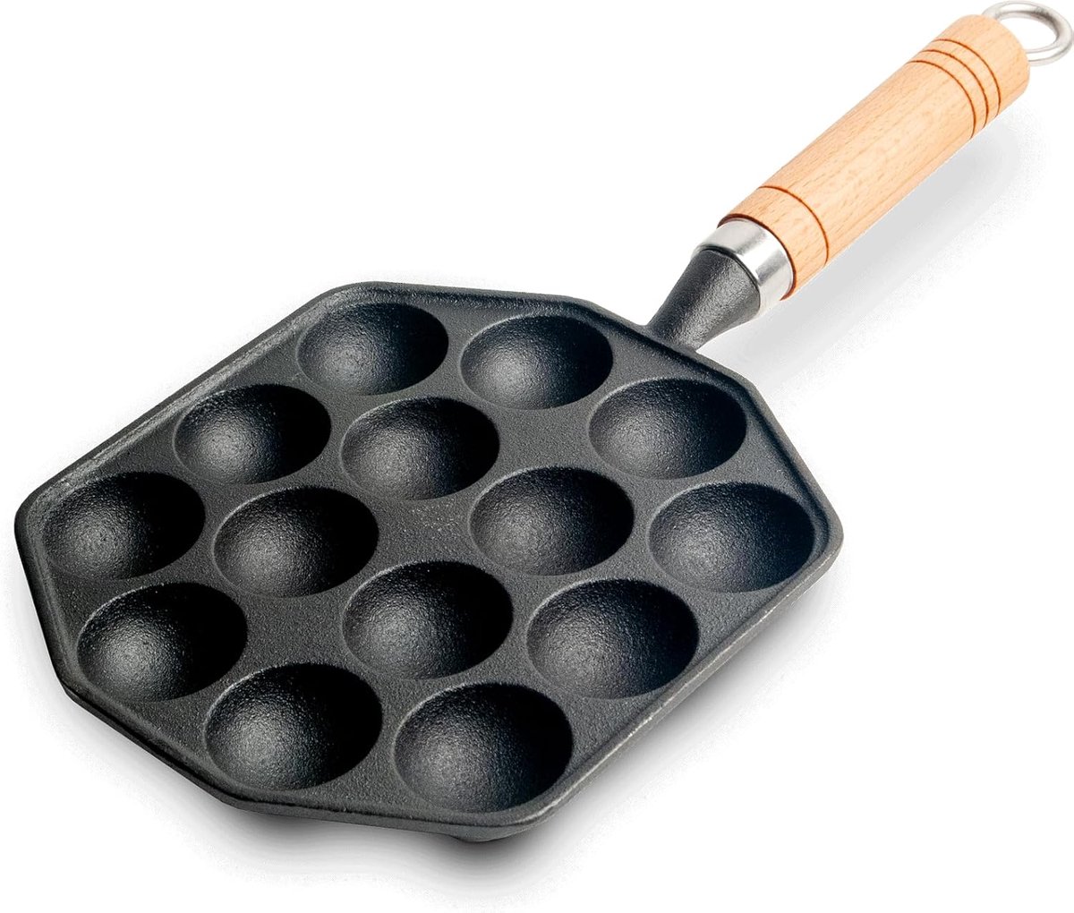 Takoyaki pan - Poffertjesmaker - Japanse snacks maken - 14 holes gietijzer - 27.5 x 18 cm - Zwart