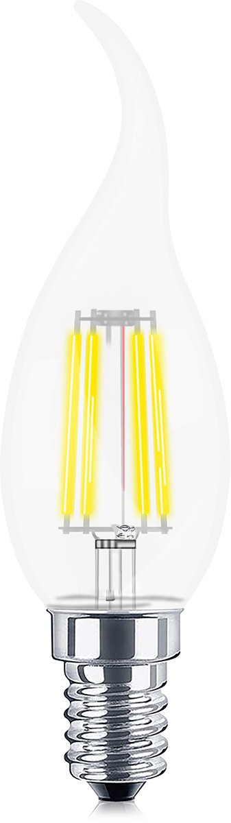 LED Lamp E14 Kaars Filament Gebogen Flame Tip - Kingtron - Helder 4W 470lm - 830 Warm Wit 3000K - C35T - CLR | Vervangt 40W