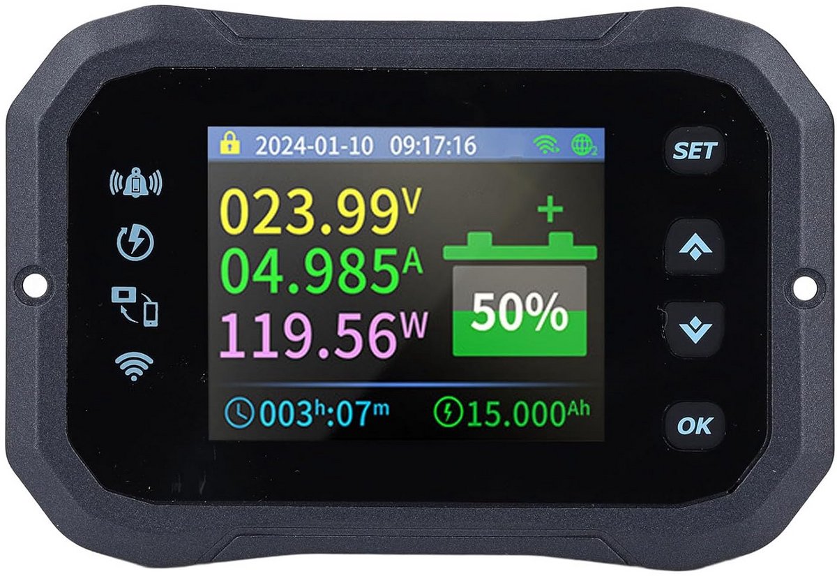 Digitale Batterijmeter - Capaciteitsmeter Voltmeter - Batterij Status Monitoren - Wifi Afstandsbediening - 10-100V 100A - Zwart