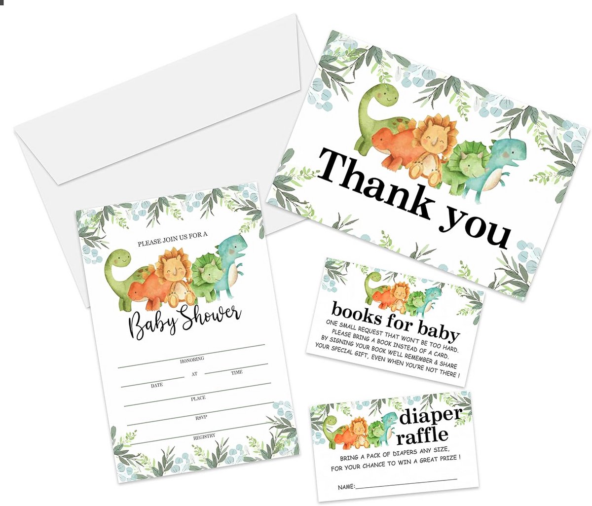Uitnodigingen Babyshower - Feestkaarten Set - Geboorte Aankondiging - Matte Kleurendruk - 100 Stuks - Dino Thema