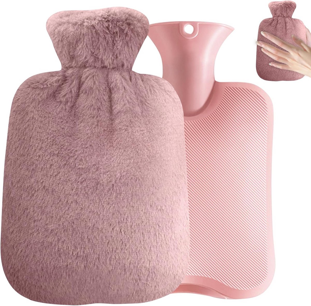 Warmwaterkruik - Warmwaterzak - Warmte en comfort - Zachte fleece hoes - 2 liter - Roze