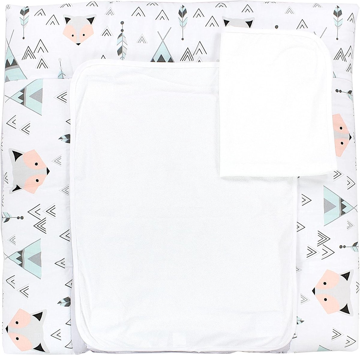 Baby Verschoonmat - Commode Mat - Baby Verzorgen - Inclusief 2 Hoezen - 70 x 70 cm - Grijs Mint
