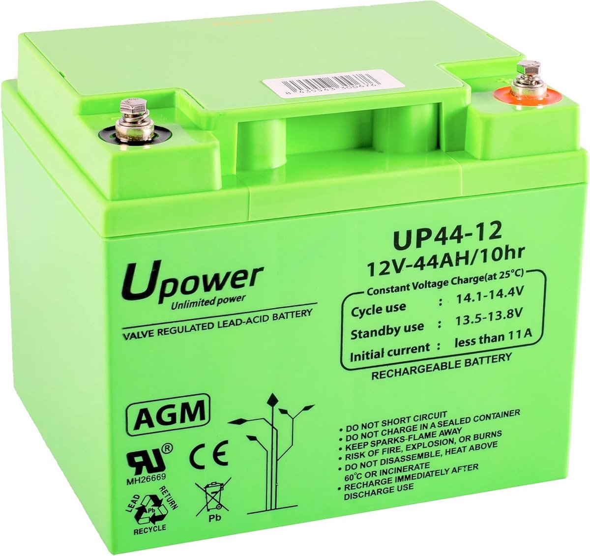 Oplaadbare Loodbatterij - AGM Batterij - Algemeen Gebruik - Onderhoudsvrij - 12V 44Ah - Zwart