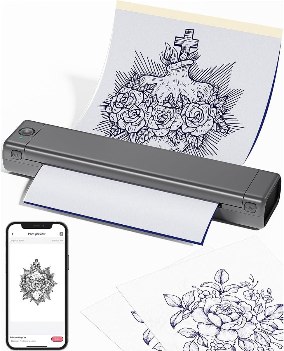 Tattoo Printer - Stencil Machine - Tattoo Ontwerp Printen - Draagbaar Lichtgewicht Ontwerp - A4 Formaat - Grijs