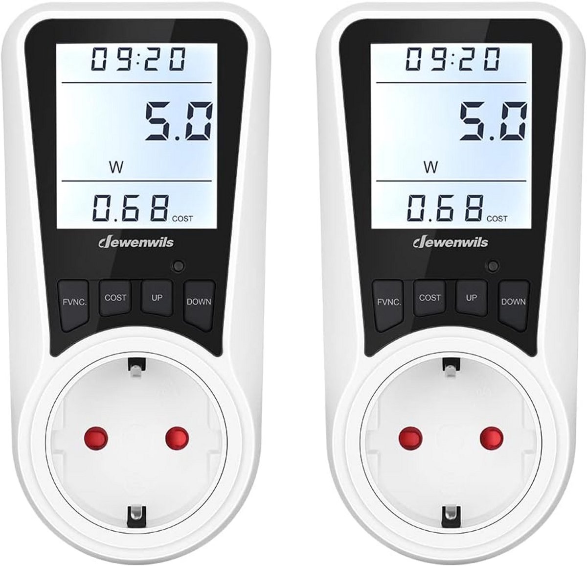 Stroomkostenmeter - Energieverbruik Meter - Kosten Besparen - Overzichtelijk LCD Scherm - 2 Stuks - Wit