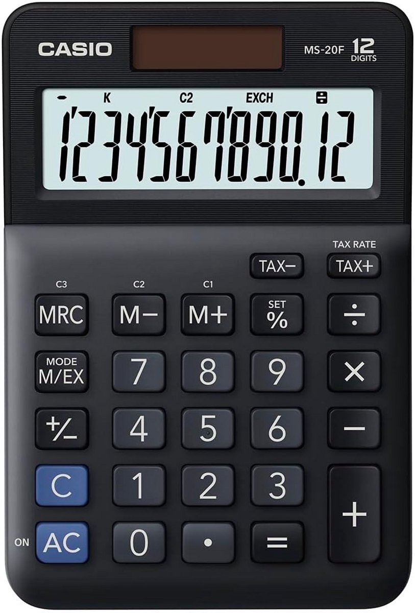 Tafelrekenmachine 12-cijferig - Zakencalculator Kantoor - Financiële Berekeningen - Valuta Wisselkoersen - 14.9 x 10.1 cm - Zwart