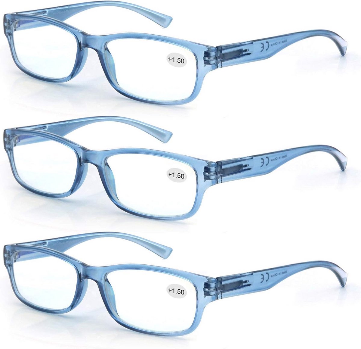 Leesbrillen Set - Leesbril Dames Heren - Goed Zicht - Lichtgewicht Comfort - 3 Stuks - Blauw