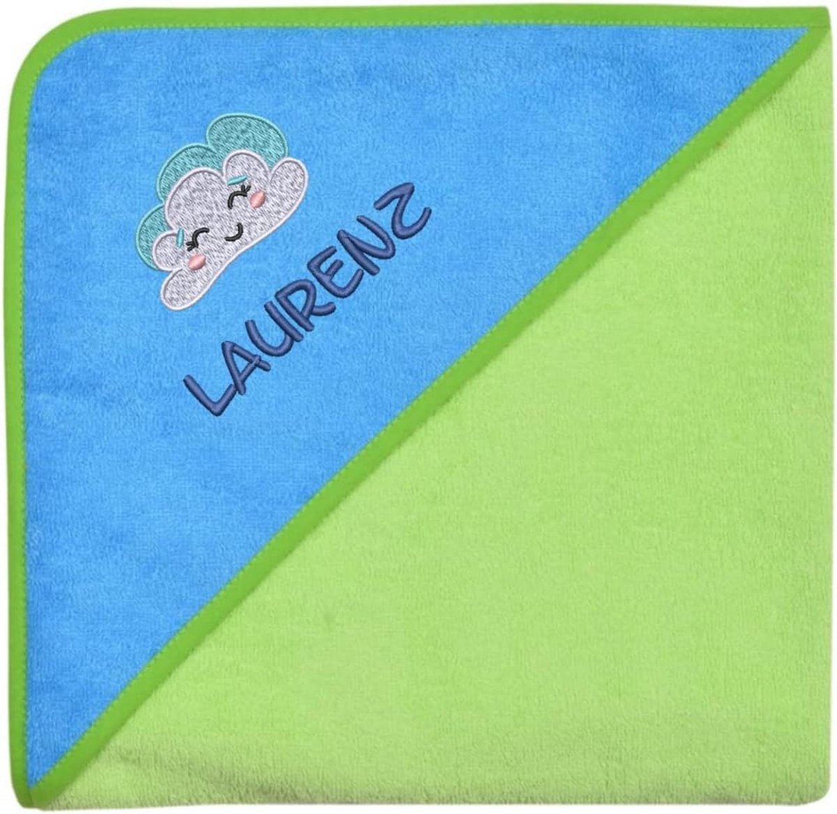 Capuchon handdoek - Baby badjas - Na het baden - Gepersonaliseerd met naam - 80x80 cm - Groen turquoise