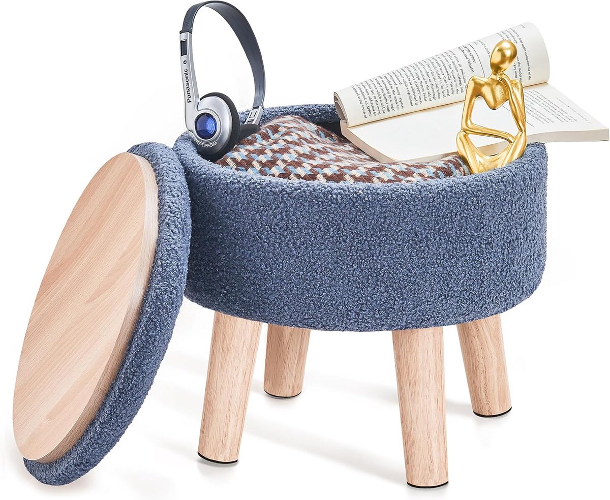 Krukje Ottoman - Voetenbankje Poef - Opbergen Woonkamer - 2-in-1 Deksel - 32 x 32 cm - Marineblauw