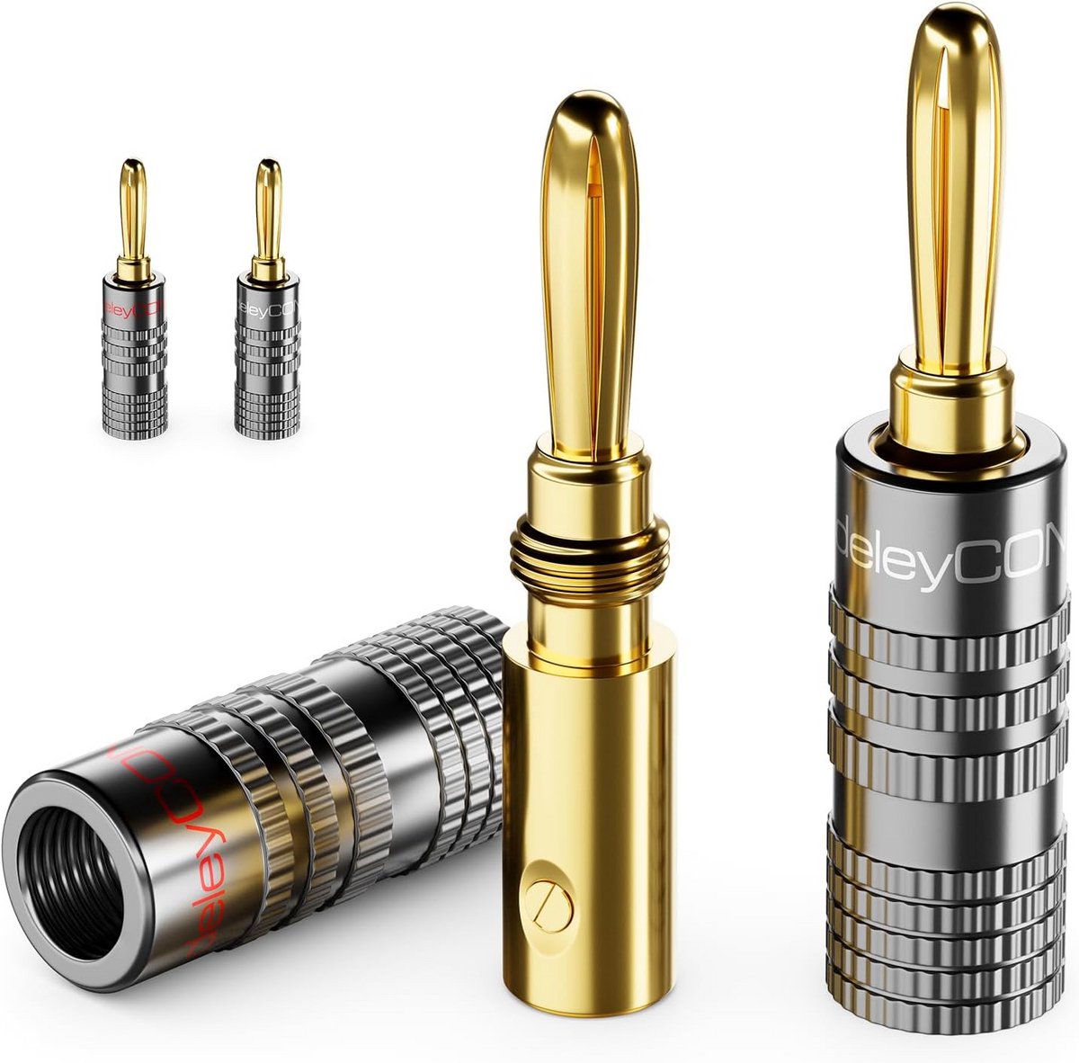 Bananenstekkers Set - Luidspreker Connectors - Audio Verbindingen Maken - Vergulde Schroefbare Stekkers - 4 Stuks - Grijs