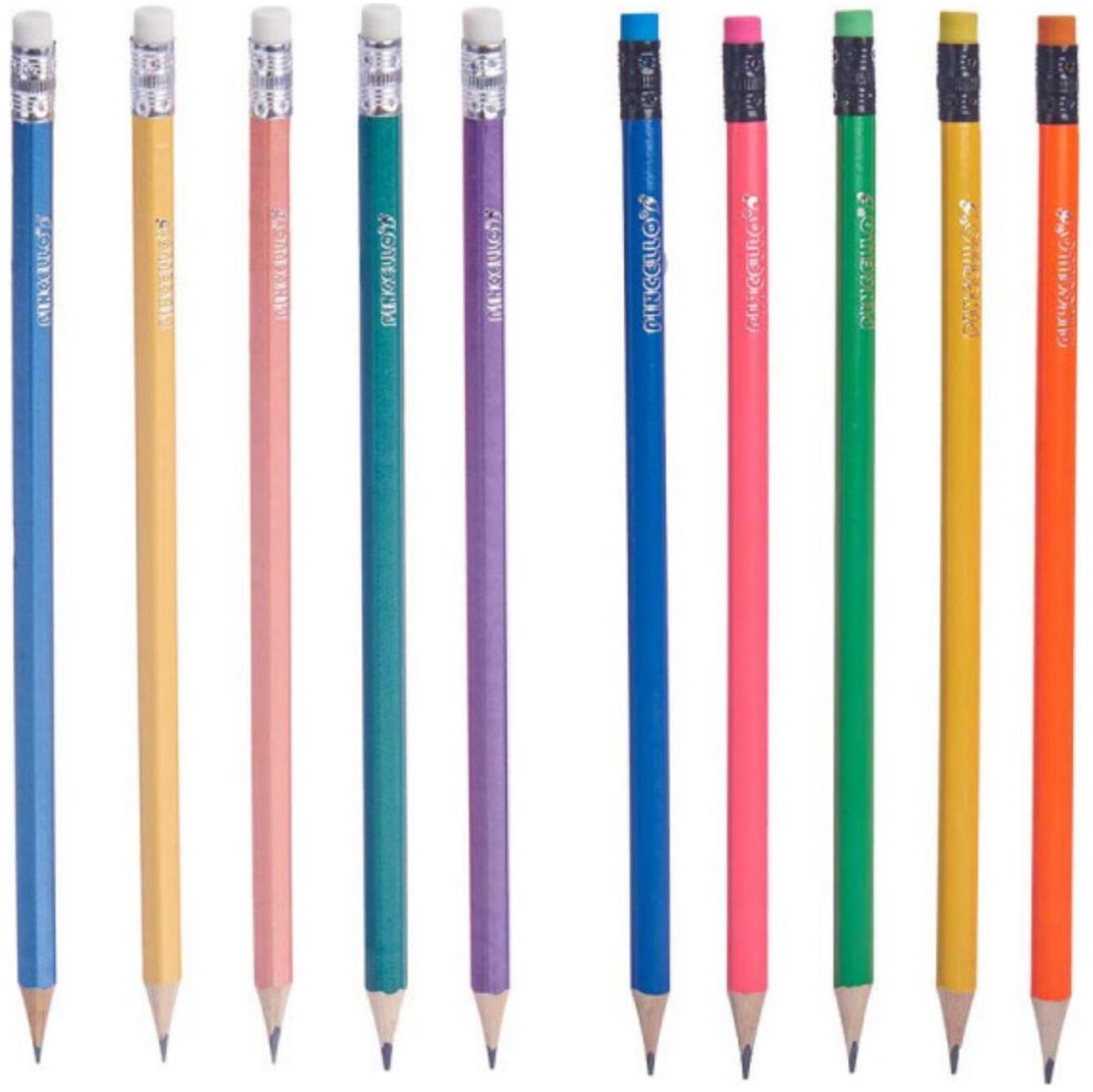 Pincello teken potloden - 10x - multicolor - grijze punt - met gum