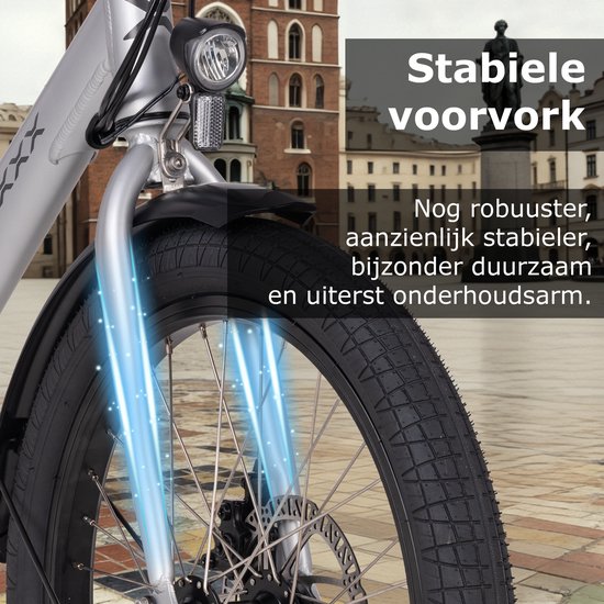 SAXXX Foldi 2.0 – 20 inch opvouwbare elektrische fiets – 36V 460Wh accu – 95% voorgemonteerd – ZOOM mechanische schijfremmen – achterwielmotor – Shimano 7 versnellingen – LCD-display – aluminium frame – kleur-LCD-display - mat zilvergrijs — afbeelding 3