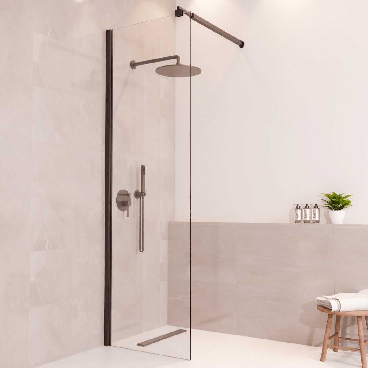 Lomazoo Douchewand Lima - 60x200 Cm - Inloopdouche Zwart - 8 Mm Helder Glas - Nano Coating Anti Kalk