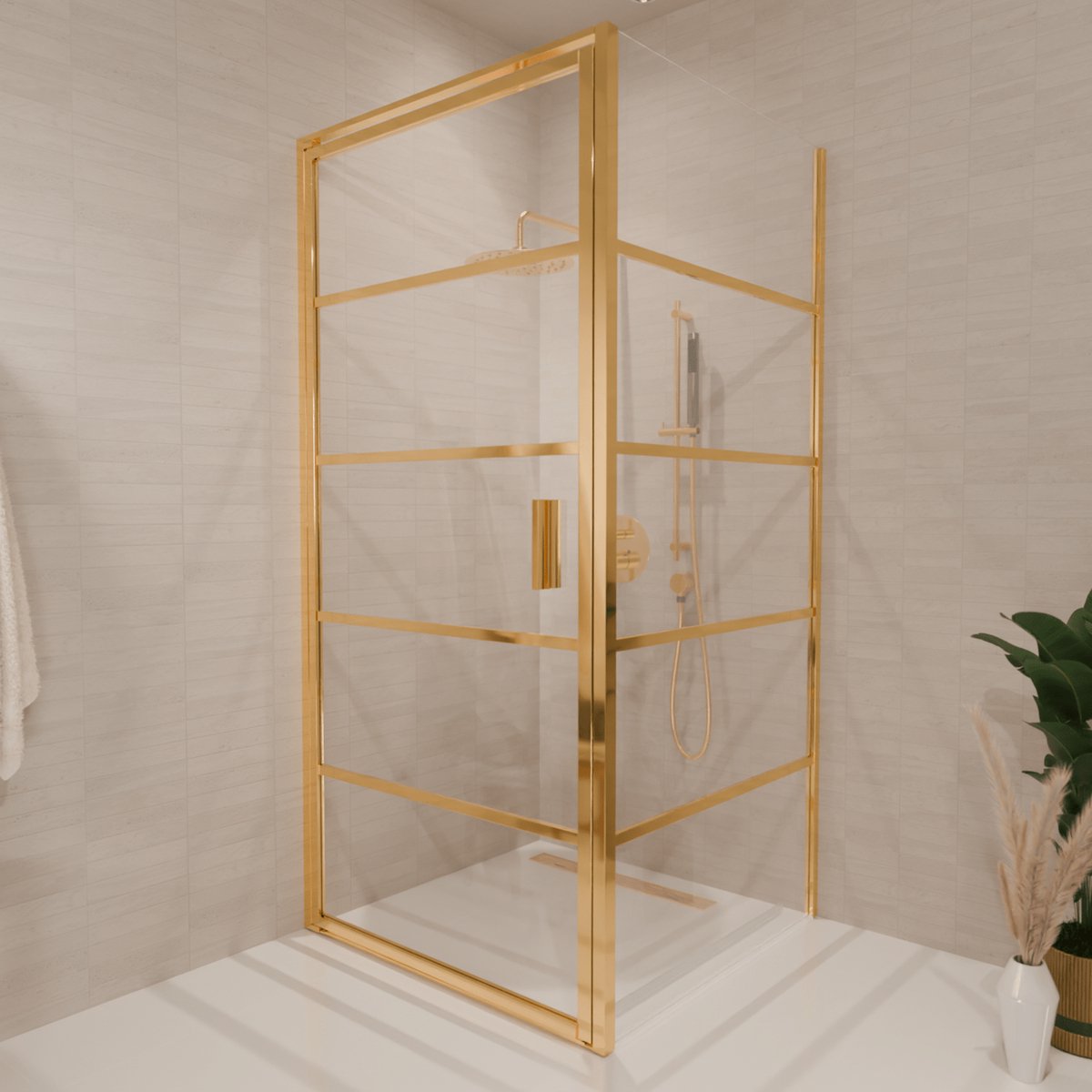 Lomazoo Douchecabine Cartagena - 90x90x200cm -Glanzend Goud - 6mm Helder Glas-Nano Coating Anti Kalk