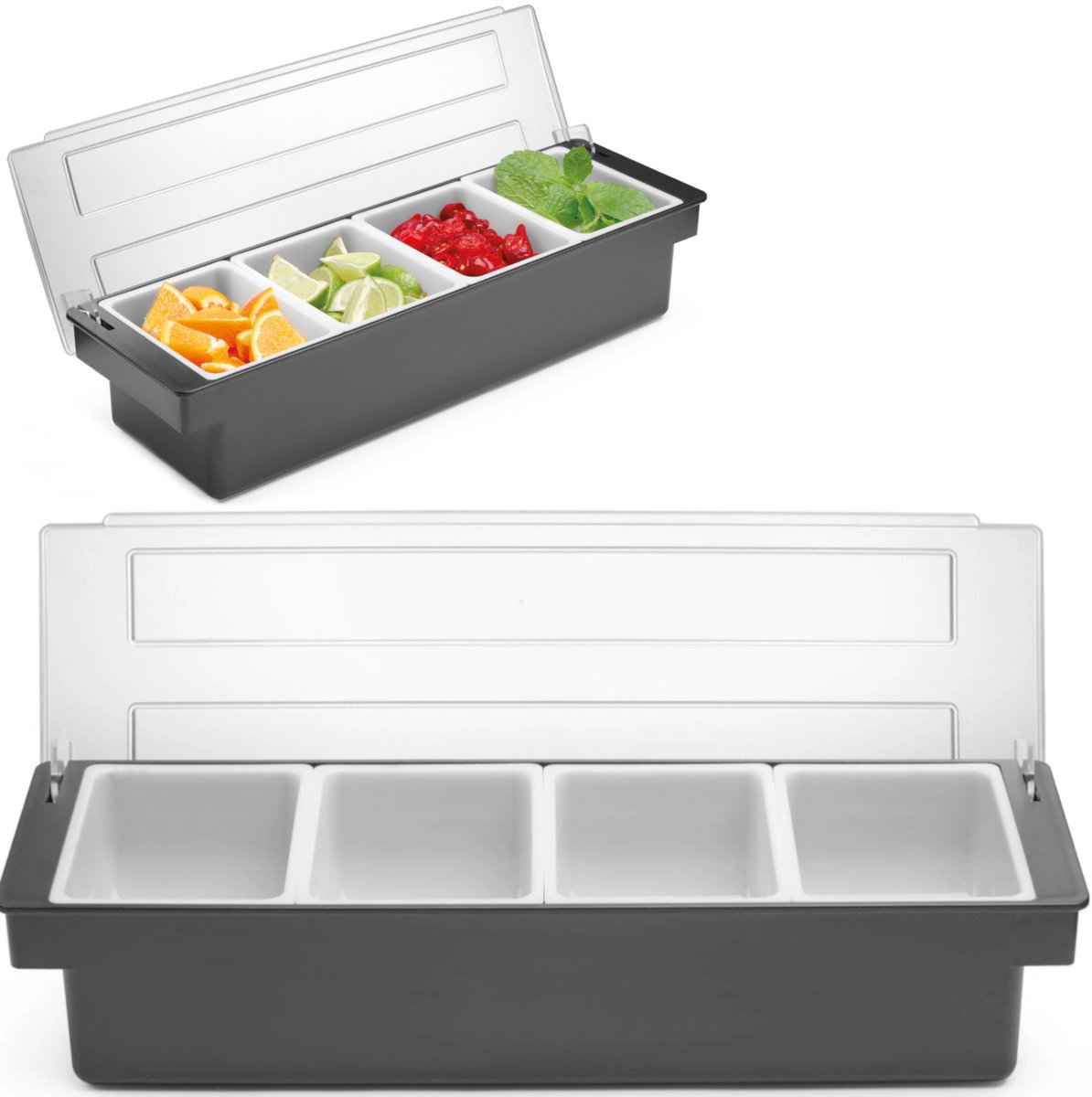 BarUp Bar Garneerunit met 4 Bakjes - Cocktail Ingrediëntenbak - 48x15x(H)10cm