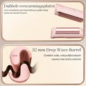 Roze haarkruller met dubbele verwarmingsplaten en een 32mm loop voor beach waves.