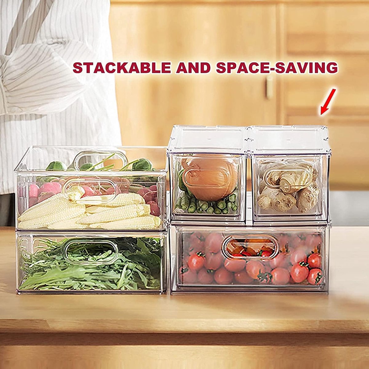 Opbergbakken Bijkeuken (Transparant) - Set Koelkast-organizer ,3 Stackable