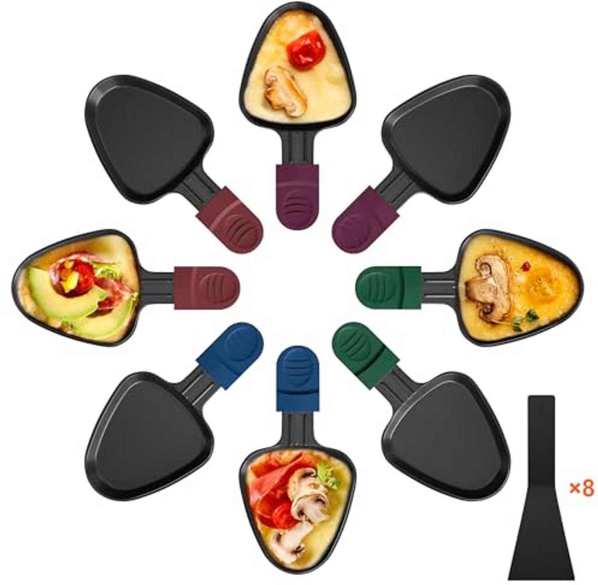Raclette pannetjes Grill accessoires Gezellige avonden Antiaanbaklaag 8 stuks Kleurrijk