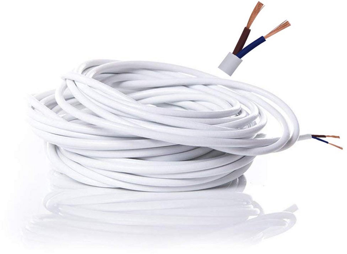 Elektrische kabel - Stroomkabel plat - Verlichting aansluiten - Hoge temperatuur bestendig - 10 meter - Wit