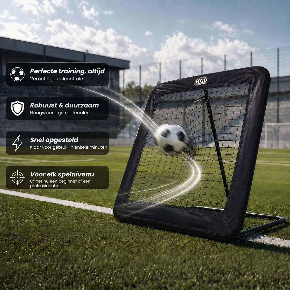 Kyto Sports Voetbal Trainingsset 3-delig – Rebounder 100x100 cm, 50 Markeerhoedjes & Coördinatieladder 6 m – Voor Voetbaltechniek, Agility, Snelheid, Footwork en Conditie — cadeau in Sport & Outdoor - foto 5