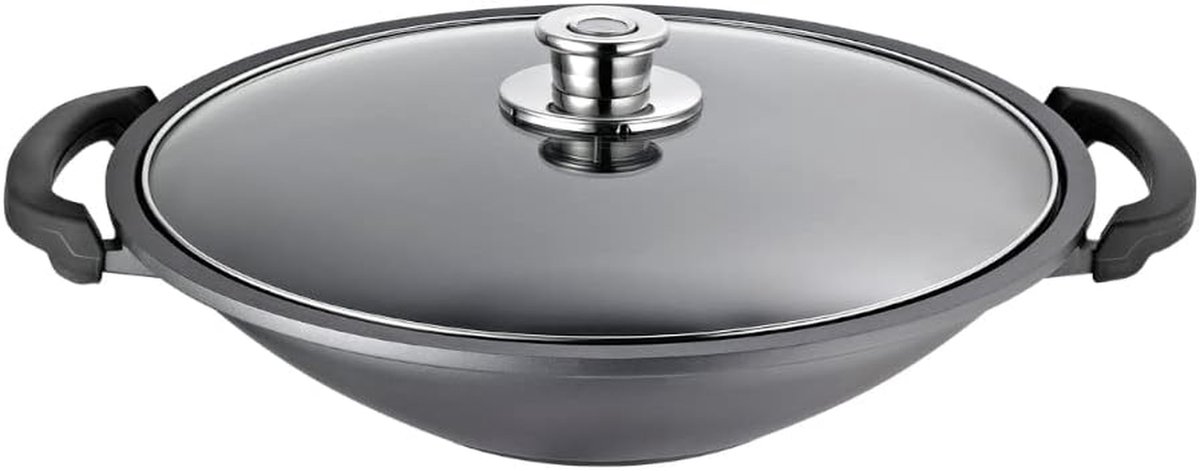 Gegoten Aluminium Wok Roerbakpan Aziatisch Koken XXStrong Keramische Laag 36 cm Zwart