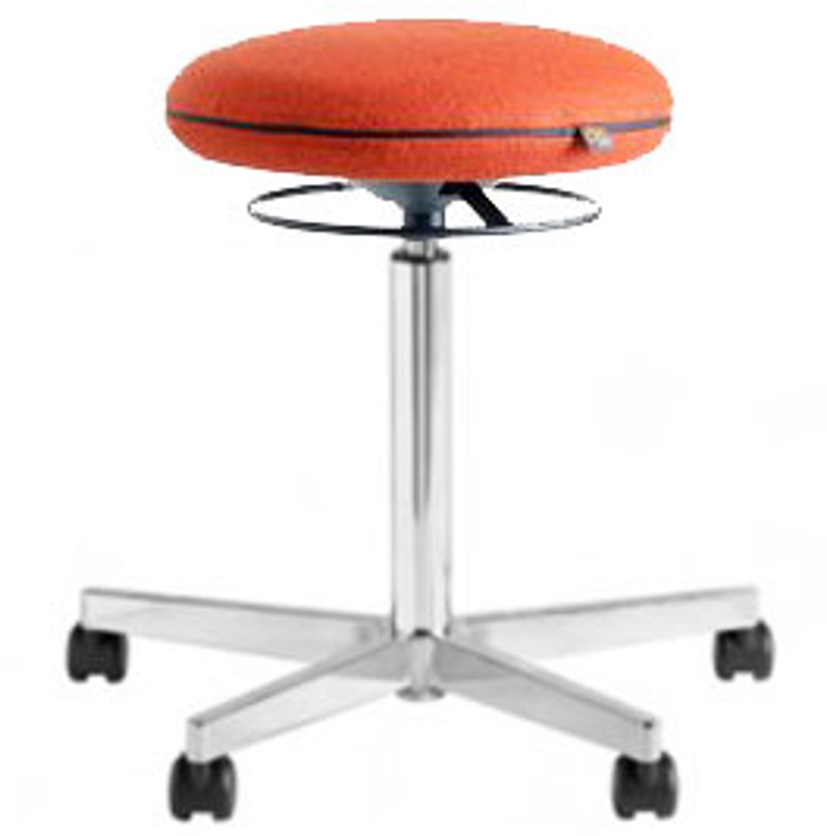 Ergonomische werkkruk - Zit sta kruk - Blazer Oranje - Wielen - Gepolijst Aluminium Voetplaat