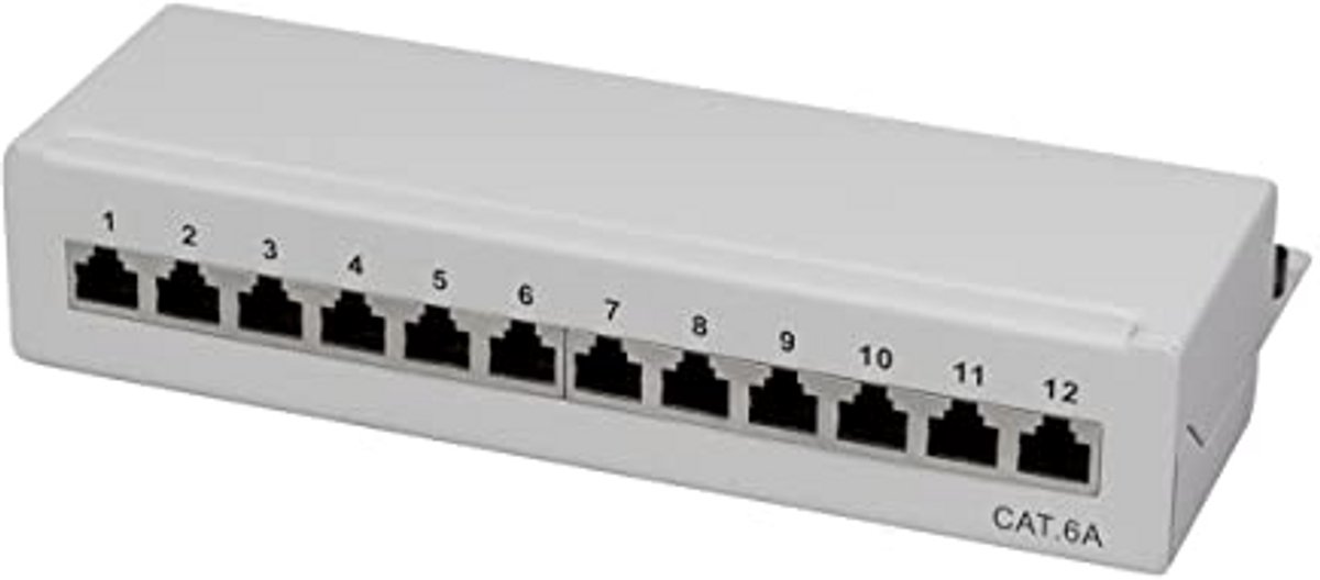 Patchpaneel Desktop - Netwerk Paneel - Netwerk Organisatie - Robuust Plaatstaal - 12 Poorts - Lichtgrijs