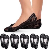 5 paar - No Show kantensokken voor dames - antislip kantensokken - sokken - antislip - lage onzichtbare bootsokken - onzichtbare antislipsokken met kant - geschikt voor sneakers, hoge hakken, lage bootschoenen - zwart