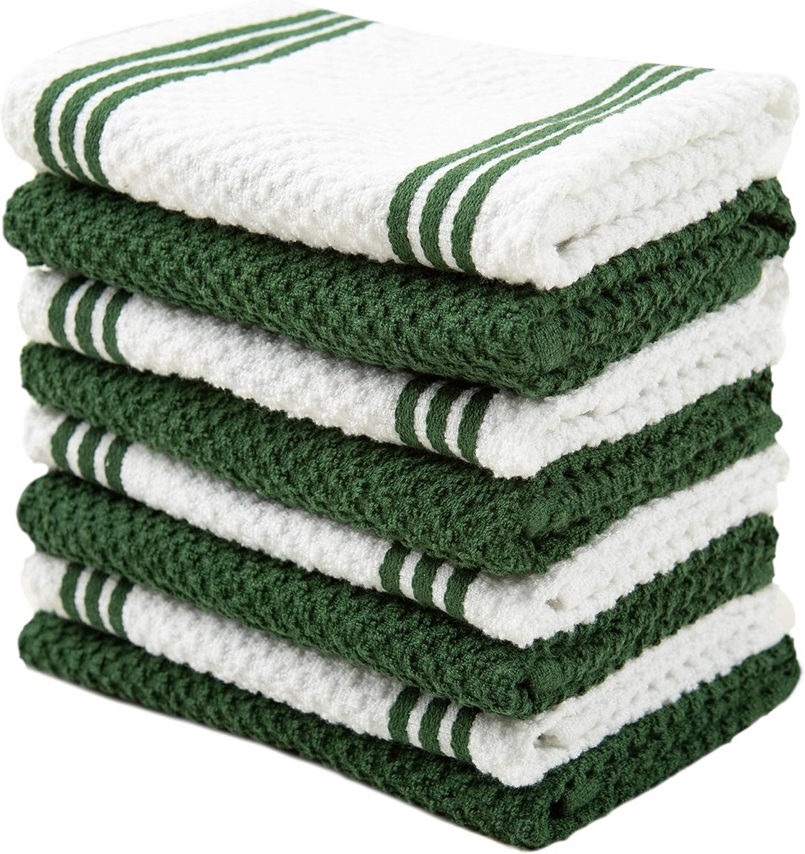 Keukendoeken Set - Vaatdoeken Katoen - Keuken Schoonmaken - Zeer Absorberend - 8 Stuks - Donkergroen Wit