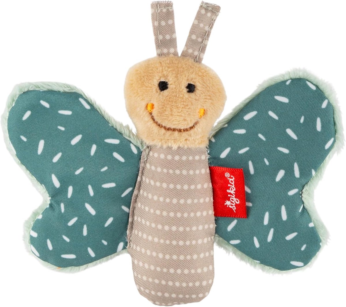 Grijpvlinder baby speelgoed - Activiteitsspeeltje rammelaar - Baby ontdekking - Knisperende vleugels - 9 x 12 cm - Petrol geel
