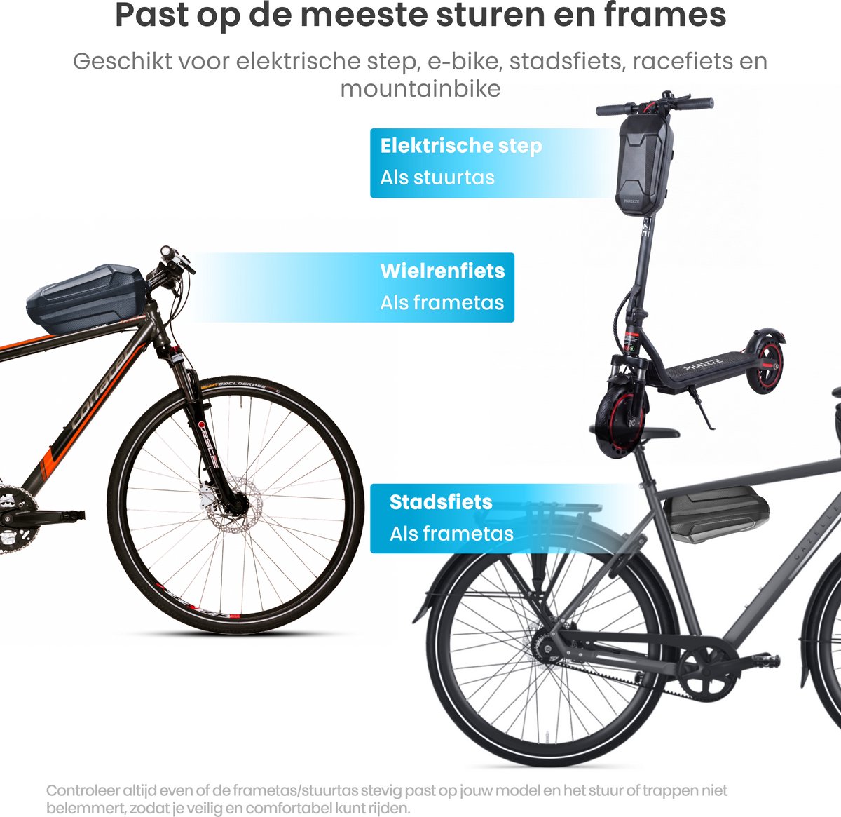 Phreeze Stuurtas Elektrische Step 4L - Groot & Schokbestendig - Waterdichte Opbergtas met 3 Vakken - Frametas - Opbergtas Fietsframe - Handlebar Bag geschikt voor Xiaomi, Segway, Ninebot Fiets & E-Scooter – foto 3