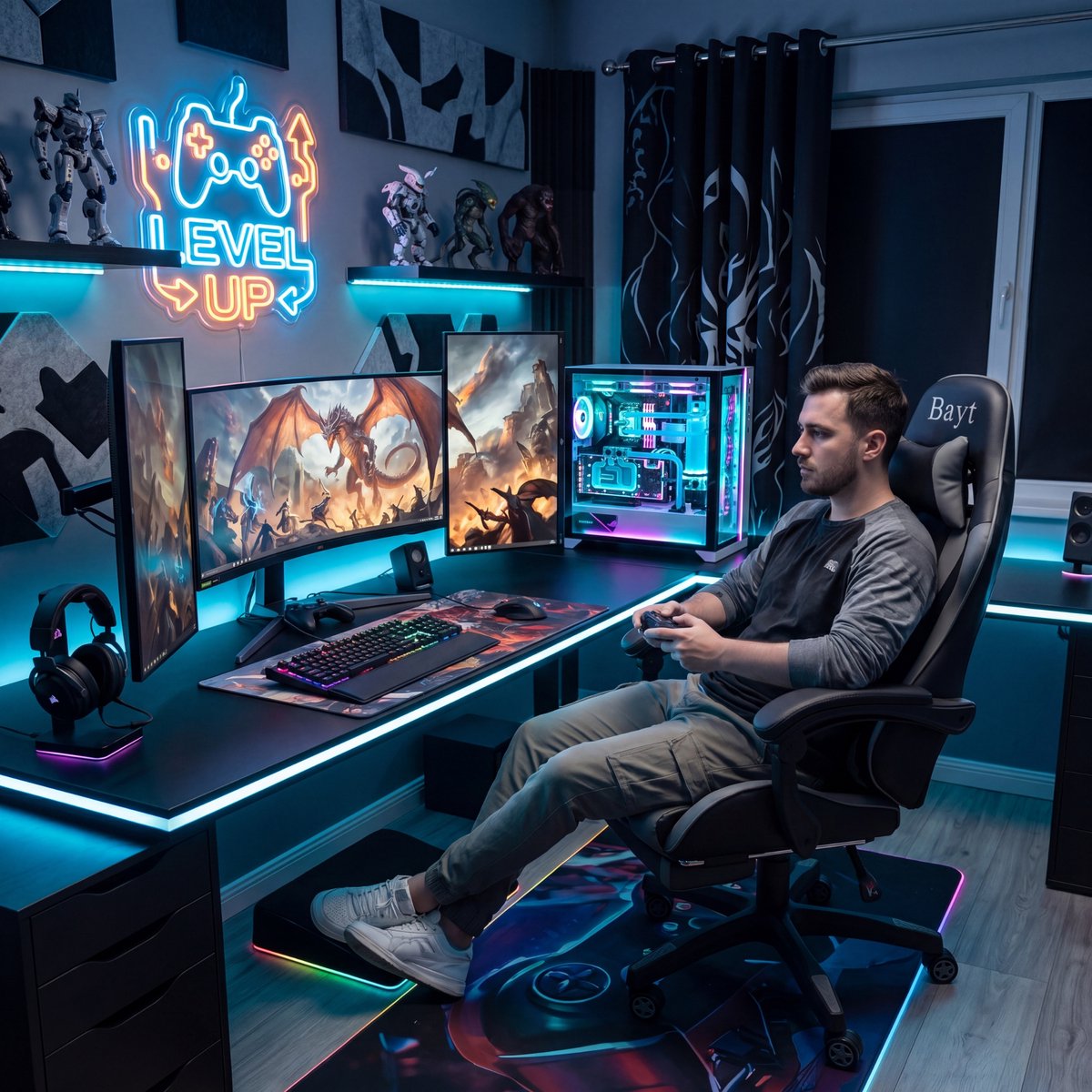 Bayt Gamestoel - Gaming Chair - Gamingstoel - Ergonomische Bureaustoel - Verstelbaar - Zwart en Grijs – foto 6