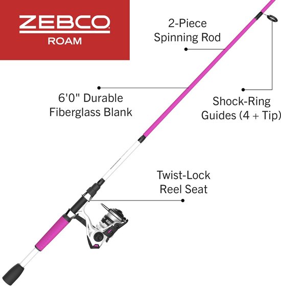 Spinning Reel Set - Vliegvisuitrusting Hengel - Vissen Op Zoutwater - ComfortGrip Handvat - 6ft 2-delige Hengel - Roze — afbeelding 5