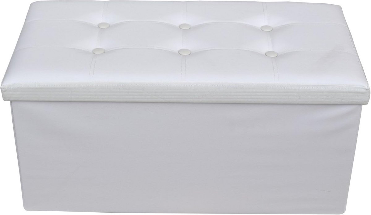 Opbergpoef - Voetenbank container - Ruimte organiseren - Snelle montage - 76 cm breed - Wit