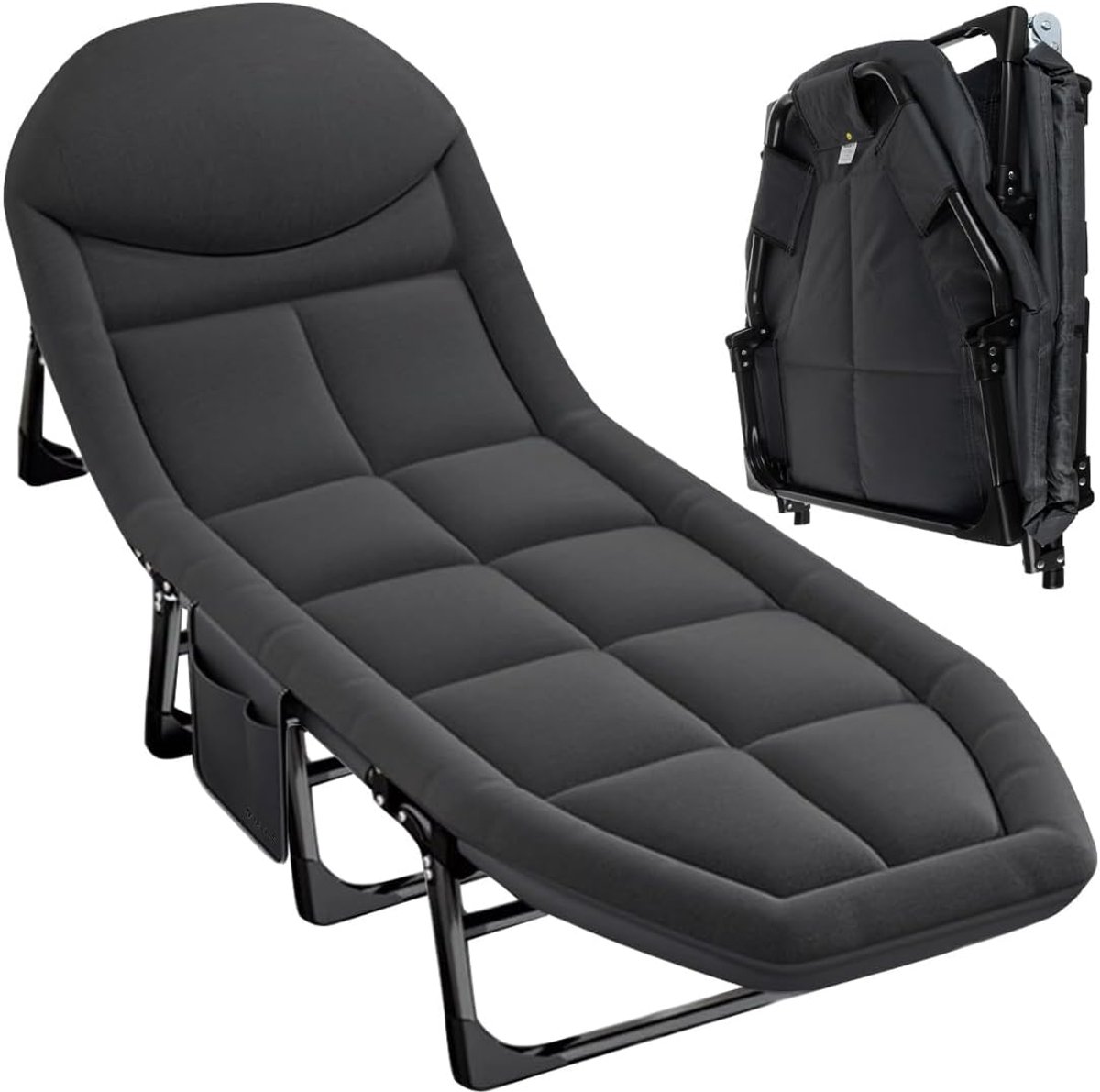 Opvouwbaar veldbed - Campingbed met matras - Comfortabel slapen - 5-voudig verstelbare rugleuning - 200 x 65 cm - Grijs