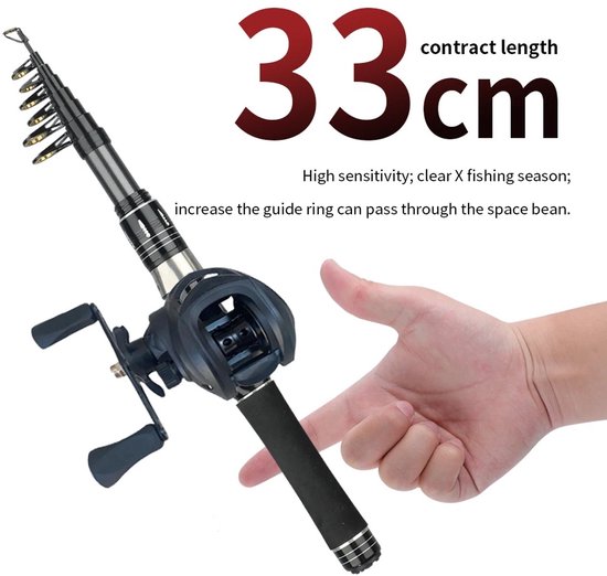 HOB Telescopische Vishengel met Molen - Hengelset - Werphengel - Carbon - 1,8 m - Vishengel set - Hengelsport - Zwart - Vis Hengel — afbeelding 2
