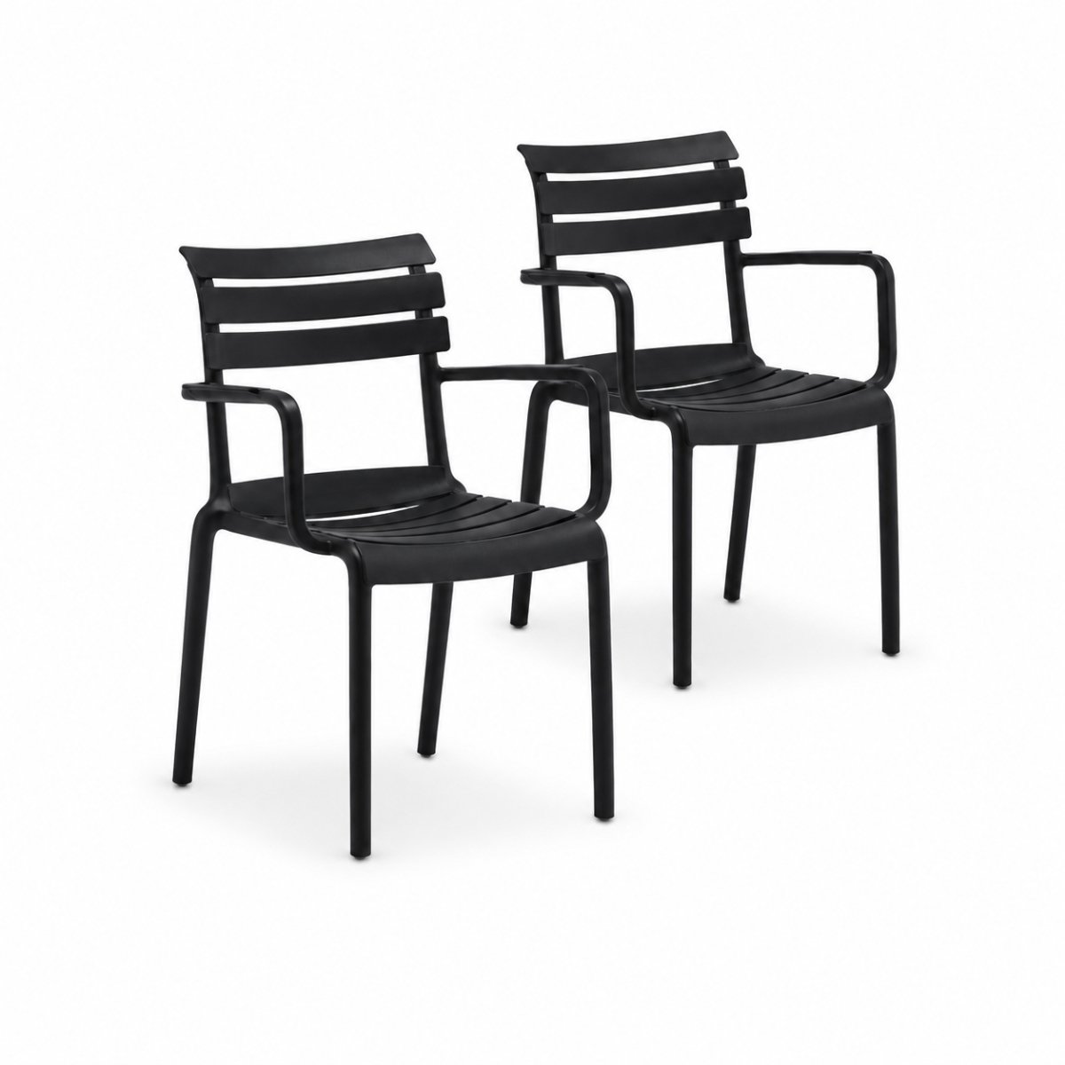 DS4U® - Zayn tuinstoel - Set van 2 - Zwart - Kunststof - Stapelbaar - Met armleuning