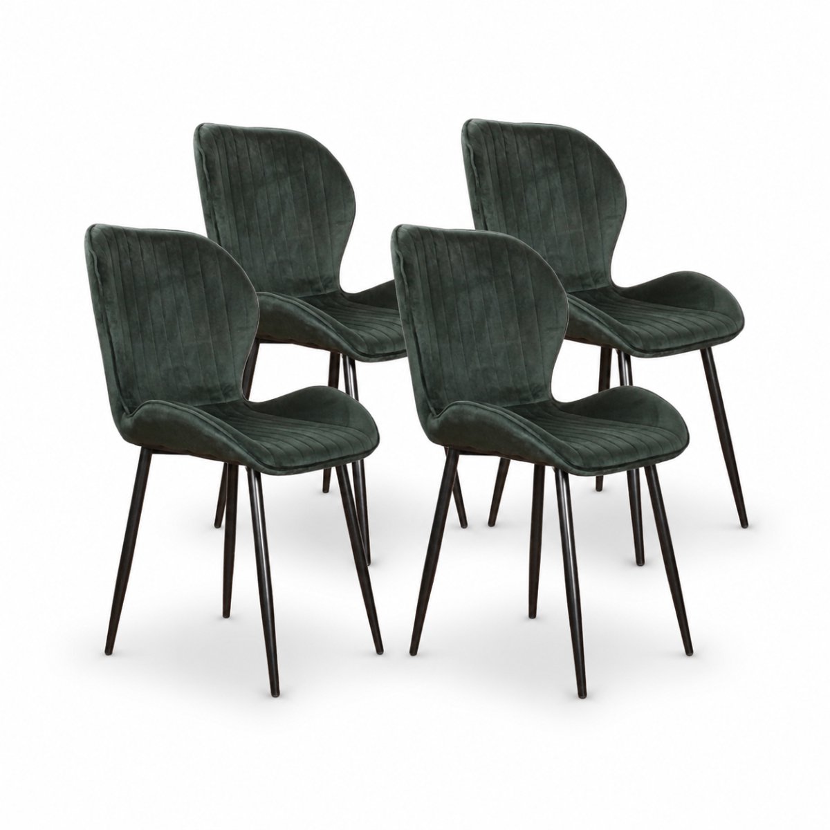 DS4U® - Giulia eetkamerstoel - Set van 4 - Donkergroen - Velvet - Zwart metalen poten