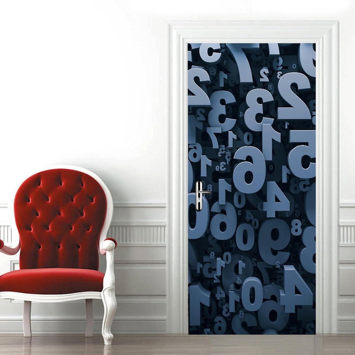 A.Monamour 3D-deurstickers voor binnendeuren, abstracte 3D-nummers, achtergrond, vinyl, wa