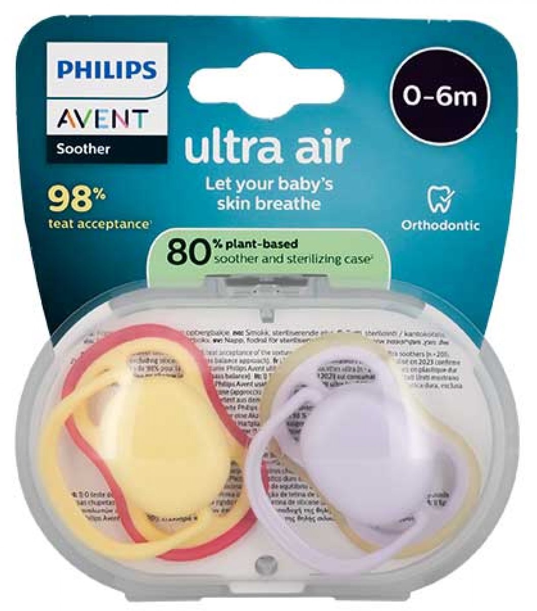 Avent Ultra Air 2 Orthodontische Fopspenen 0-6 Maanden (Kleur : Geel en Mauve)