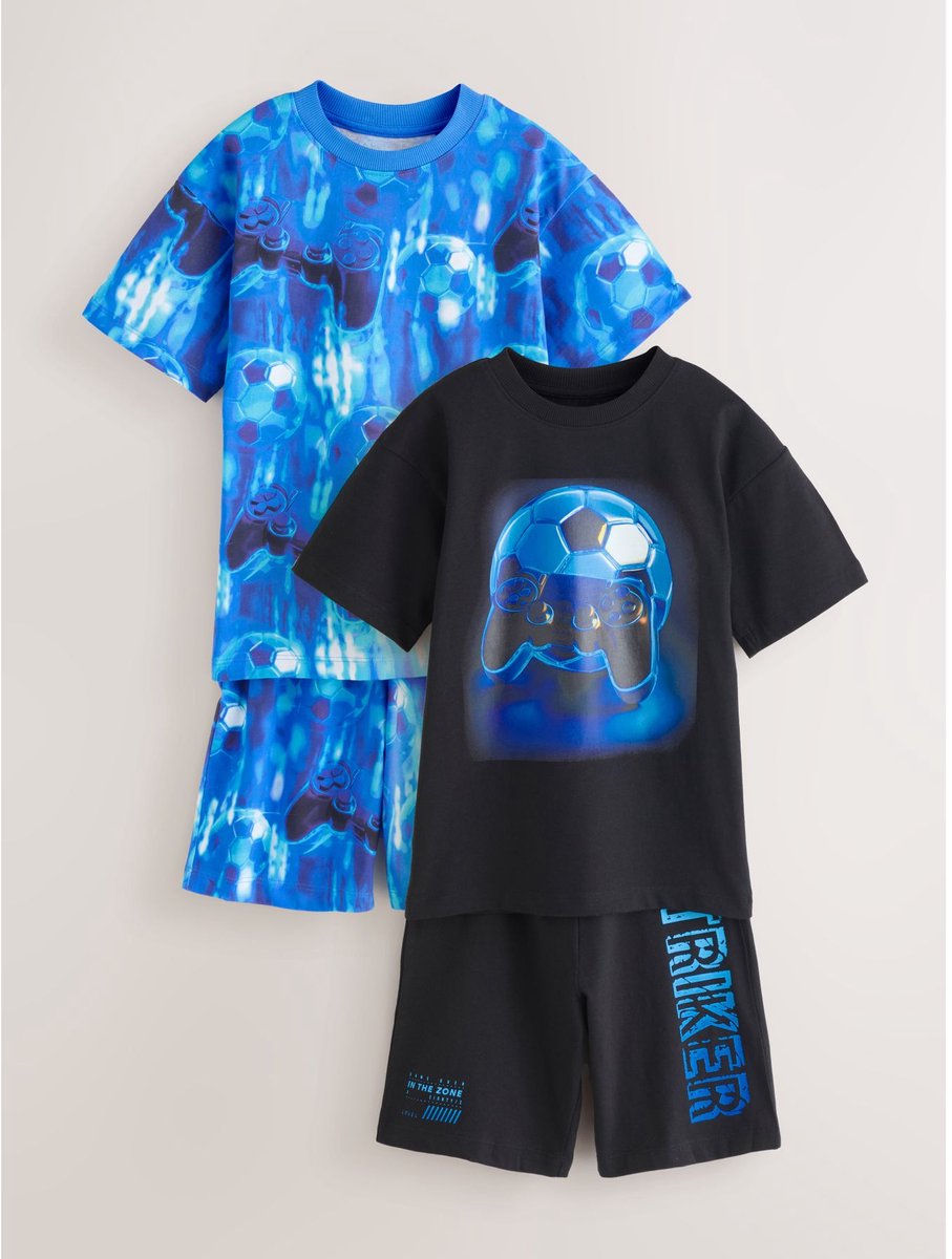 Next - Jongens - Set van 2 korte pyjama's - Blauw