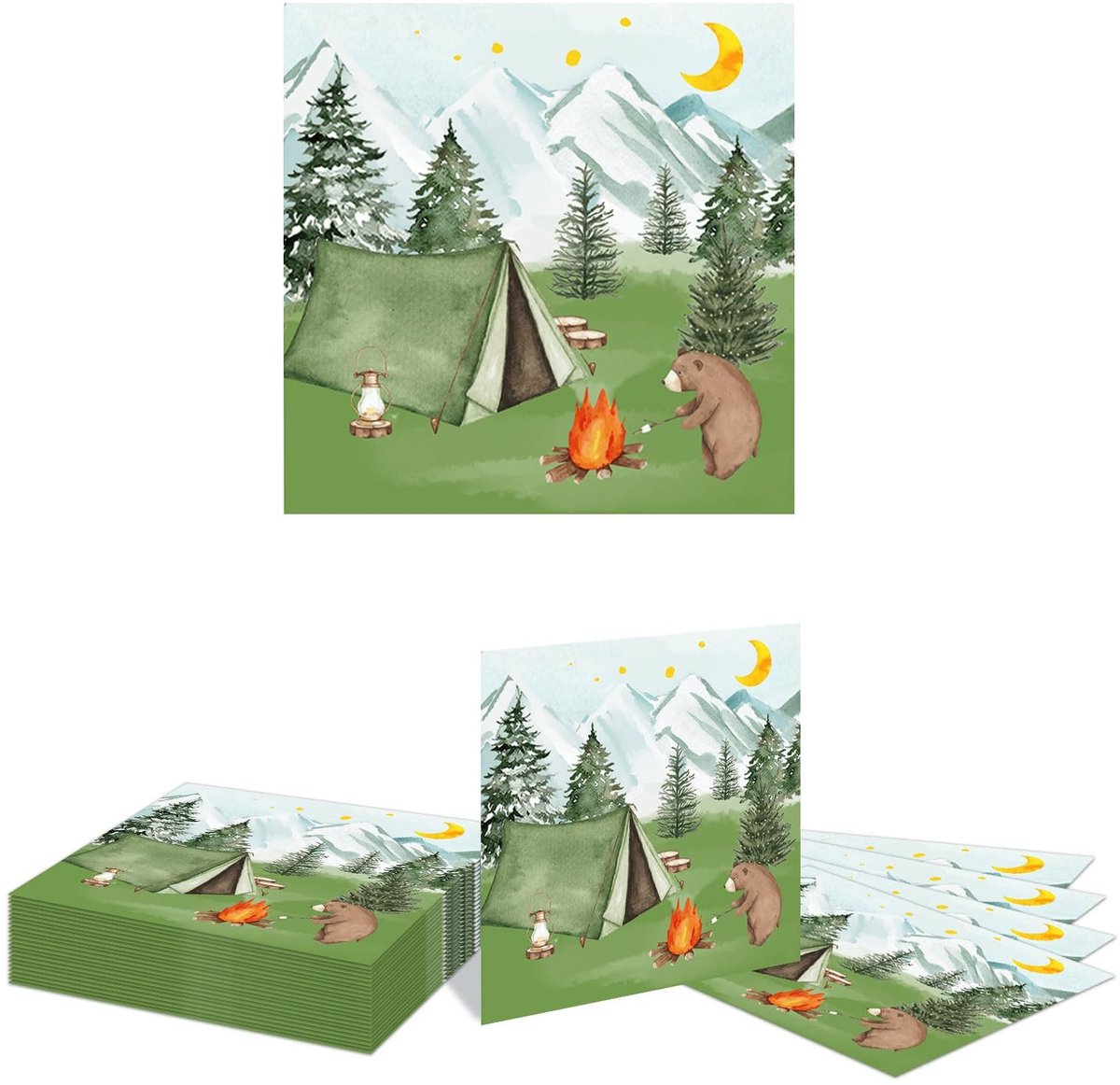 MTTproducts- Papieren Servetten 20 Stuks - Camping Thema - Bos Avontuur - Verjaardagsdecoraties - Hoogwaardig Papier - 16,5cm x 16,5cm - Feestservetten
